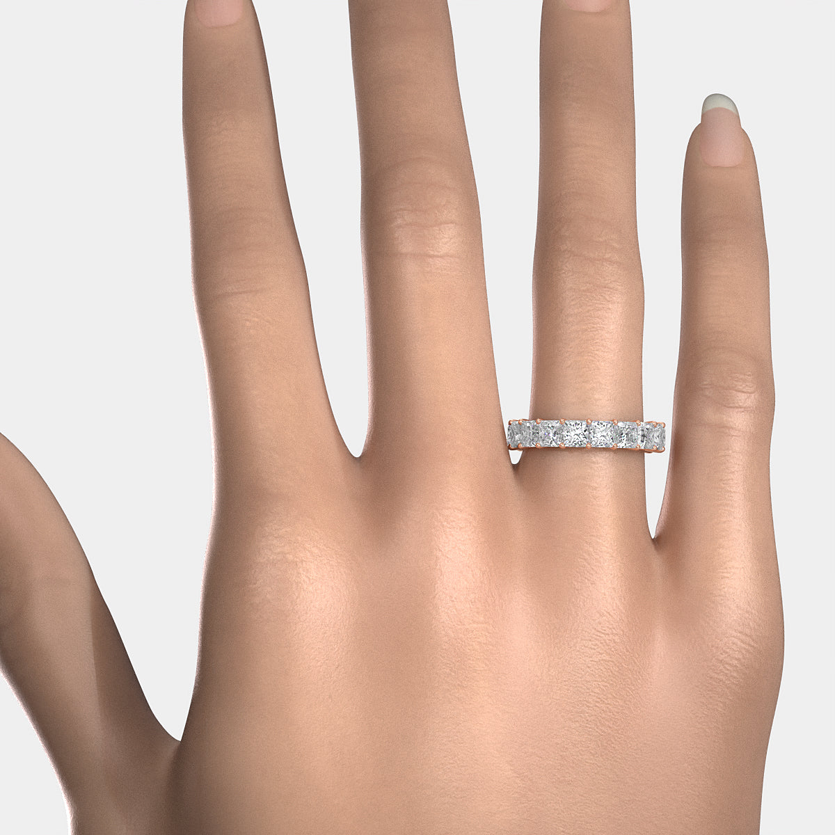 Princess Lab Diamond Women's Shared Prong Wedding Band 4 mm 6.5ctw.